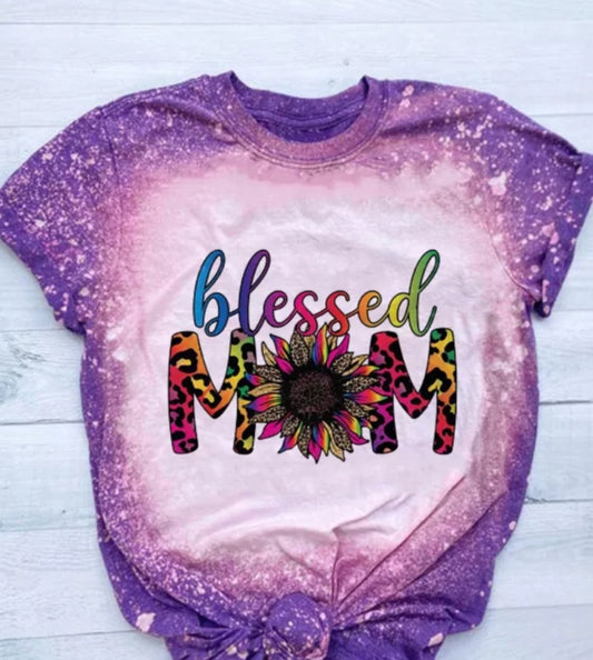 Blessed mom sunflower bleached tee