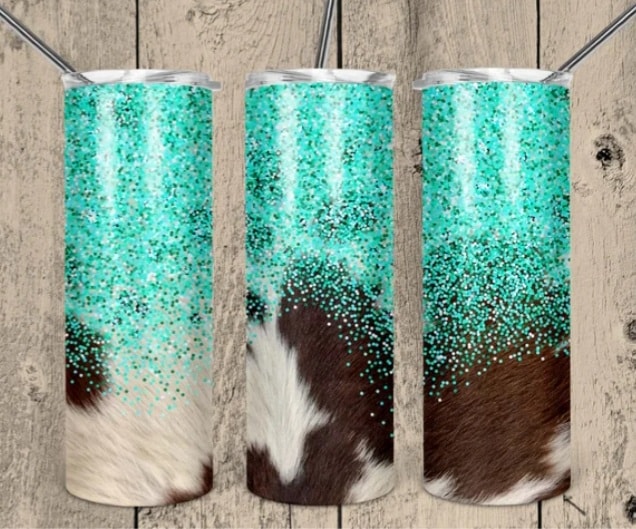 20oz Skinny “Teal/Cow” Sublimation Tumbler